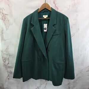 Anthropologie Blazer Womens L 14 Green Emerald Stretchy Maeve Double Breasted